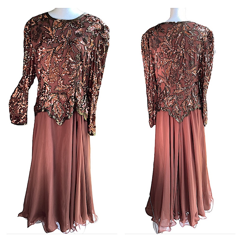 Vintage Lilie Rubin Copper Sequin Formal Gown. B21